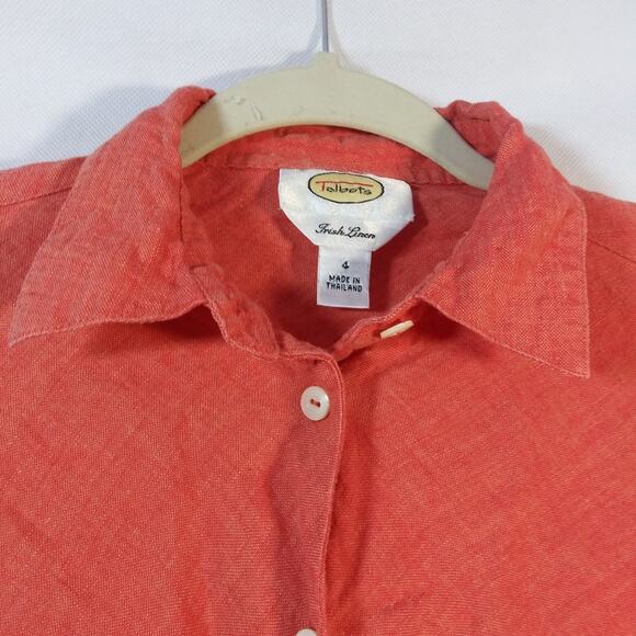 Vintage Talbots Orange Irish Linen Button Up Short Sleeve Size 4 - Picture 3 of 6